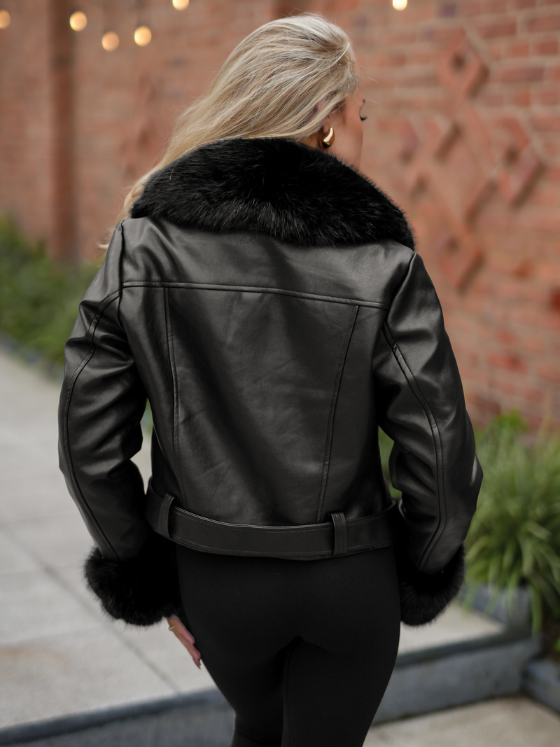 Дамско кожено яке черно OZONEE JS/61M8511/392A