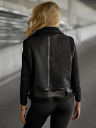 Дамски черен кожен елек OZONEE JS/11Z8238