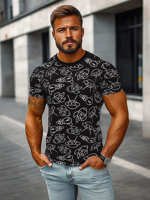 Мъжка тениска черна OZONEE JS/8T1197/3Z