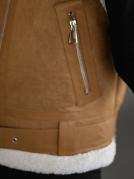 Дамски камел кожен елек OZONEE JS/11Z8238