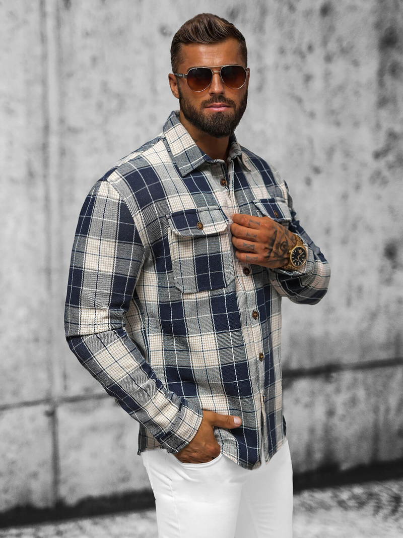 Мъжка риза тъмносин OZONEE NB/MC727BS