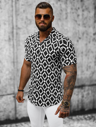 Мъжка риза с къс ръкав черно-бяла OZONEE E/1400/227Z