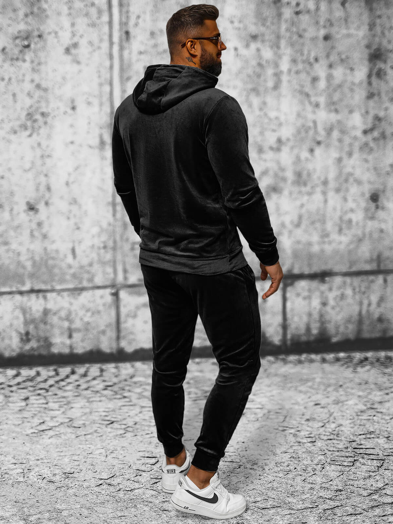 Мъжки велурен спортен екип черен OZONEE JS/8C1171/3