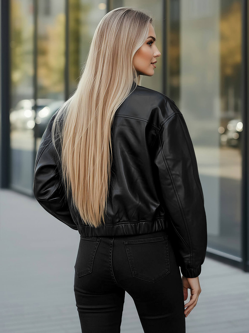 Дамско кожено яке черна OZONEE JS/11Z8281