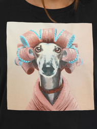 Дамска тениска черно-розов OZONEE JS/YJ77726