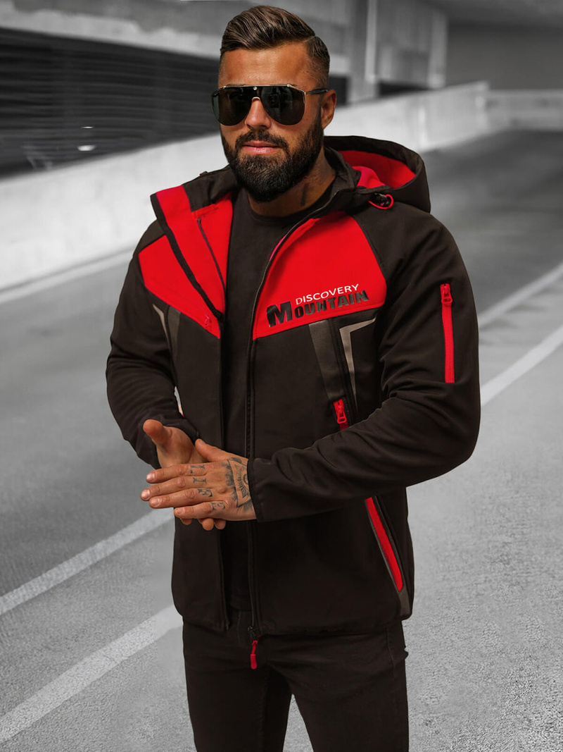 Мъжко softshell яке черно-червена OZONEE JS/HH021/1C