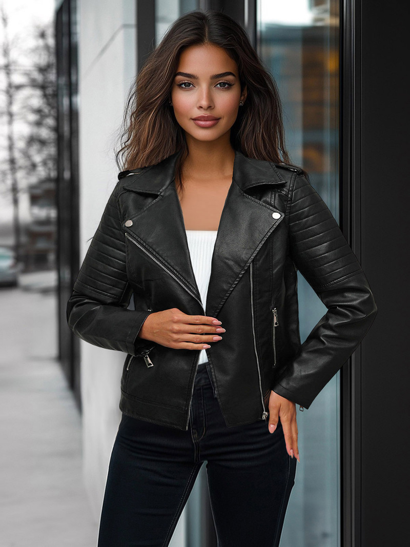 Дамско кожено яке черна OZONEE JS/11Z8097Z