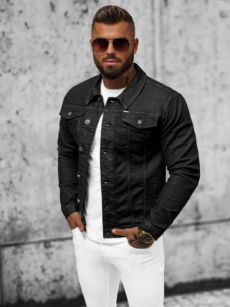 Мъжко джинсово яке черно OZONEE NB/MJ510NZ