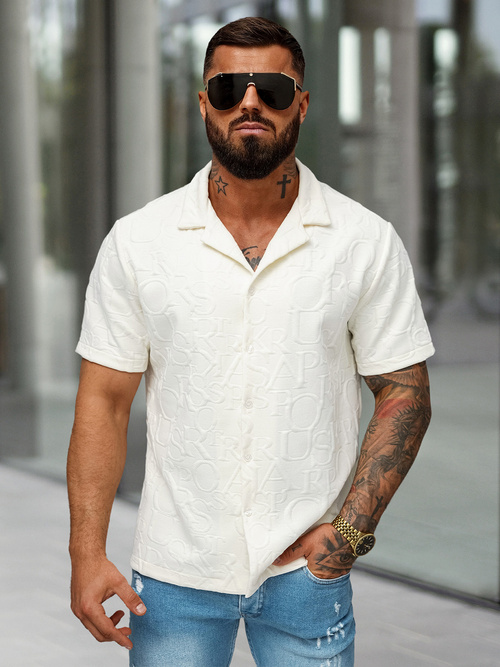 Мъжка риза с къс ръкав екрю OZONEE O/B2256