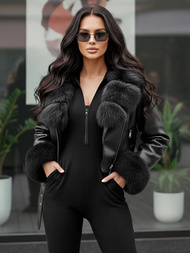 Дамско кожено яке черно OZONEE JS/61M8511/392AZ