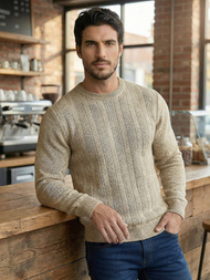 Мъжки пуловер бежово OZONEE JS/59B3608/155