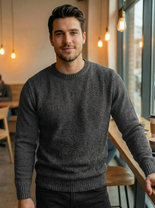 Мъжки пуловер графитен OZONEE JS/59B3607/5