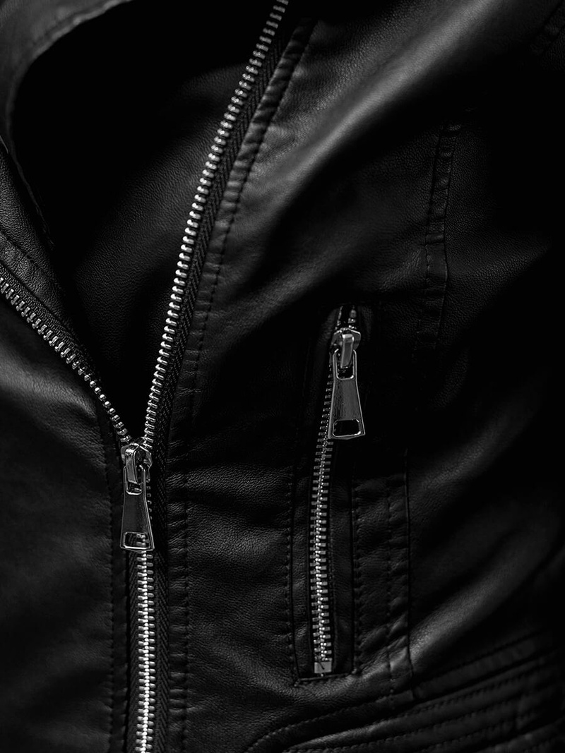 Дамско кожено яке черна OZONEE JS/11Z8028