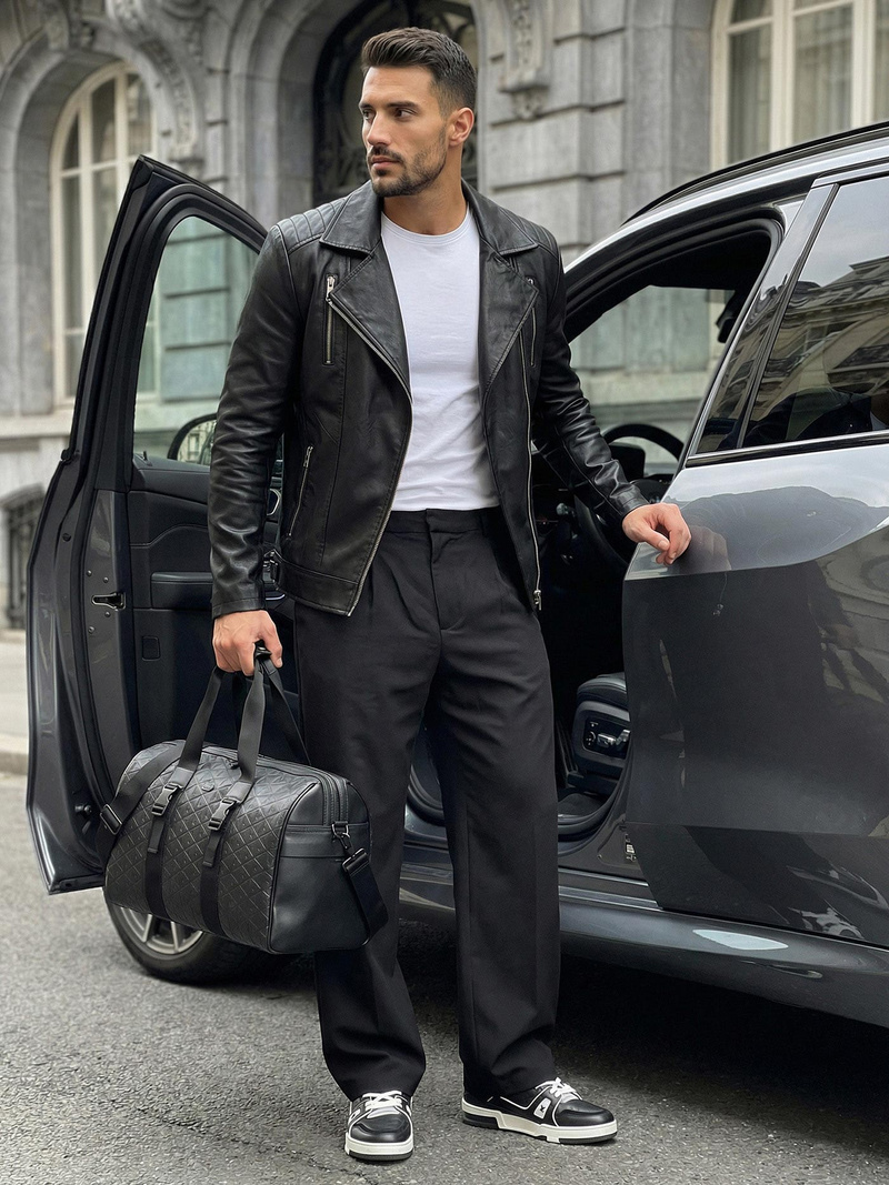 Мъжко кожено яке черно OZONEE JS/11Z8067Z