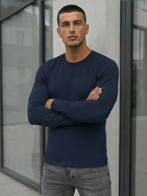 Мъжка блуза с дълъг ръкав тъмносин OZONEE JS/DB71/5