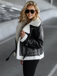 Дамско кожено яке черно-бяла OZONEE JS/11Z8177Z