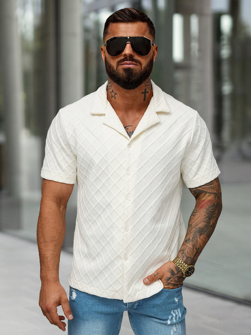 Мъжка риза с къс ръкав екрю OZONEE O/B2257