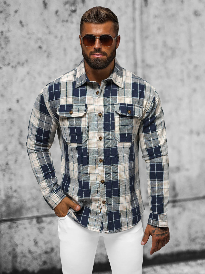 Мъжка риза тъмносин OZONEE NB/MC727BS