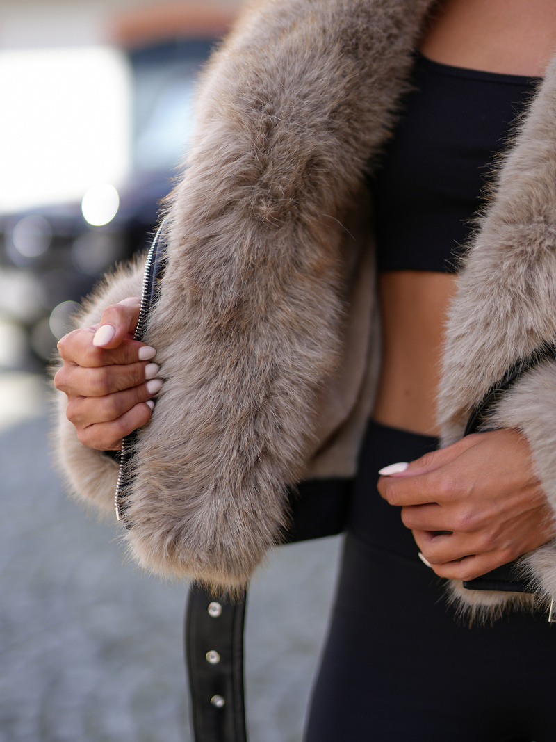 Дамско кожено яке черно-бежова OZONEE JS/61M8510/392B