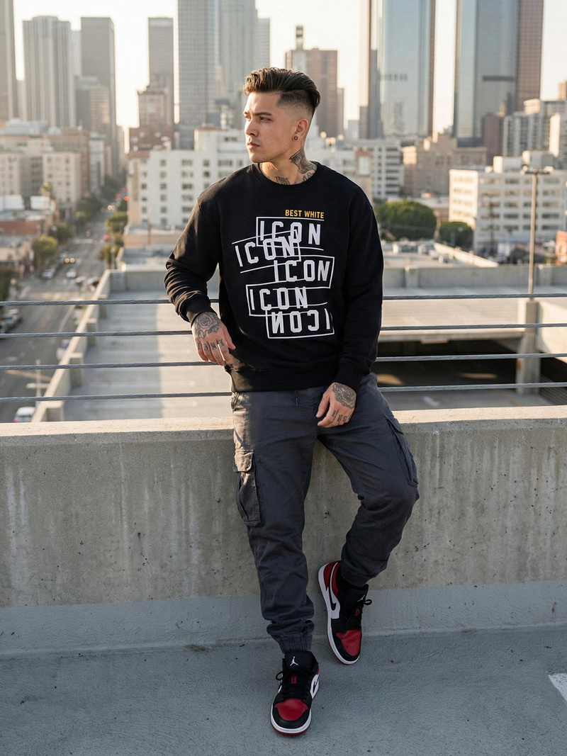 Мъжки суитшърт черен OZONEE JS/8B1763/3Z