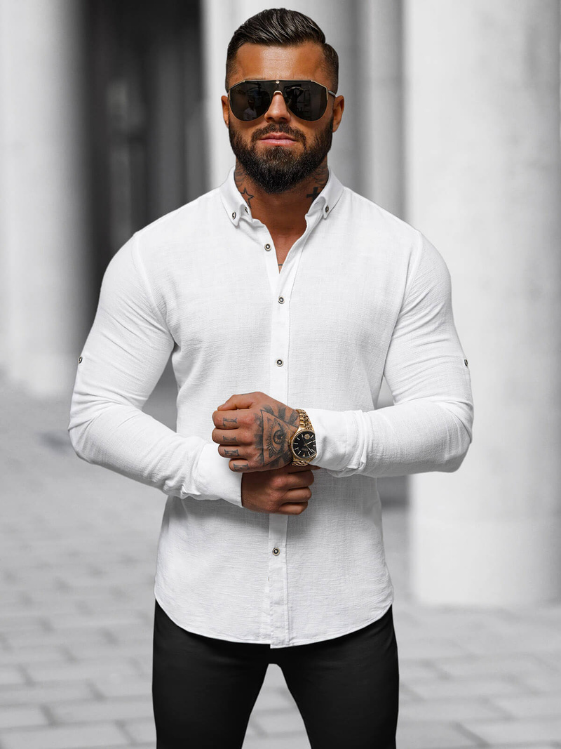 Мъжка риза бяла OZONEE O/V93