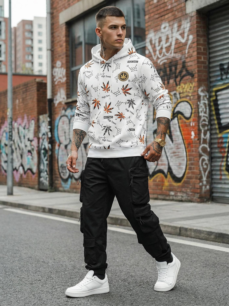 Мъжки суитшърт с качулка Бял OZONEE O/B266Z