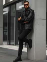 Мъжко кожено яке черно OZONEE JS/11Z8067Z