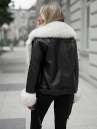 Дамско кожено яке черно-бежова OZONEE JS/61M8507/392BZ