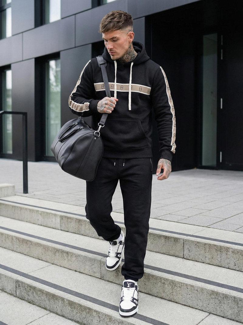 Мъжки суитшърт с качулка черен OZONEE JS/8B1729/3Z