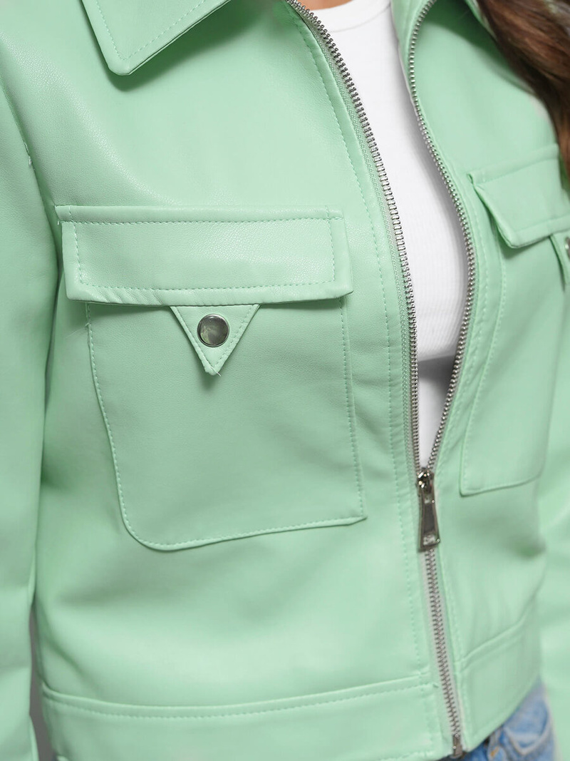 Дамско кожено яке ментова OZONEE O/G117