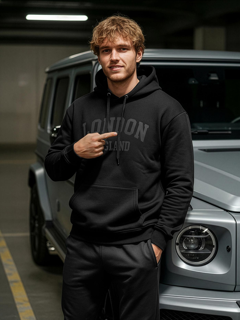 Мъжки суитшърт с качулка черен OZONEE JS/8B1986/3