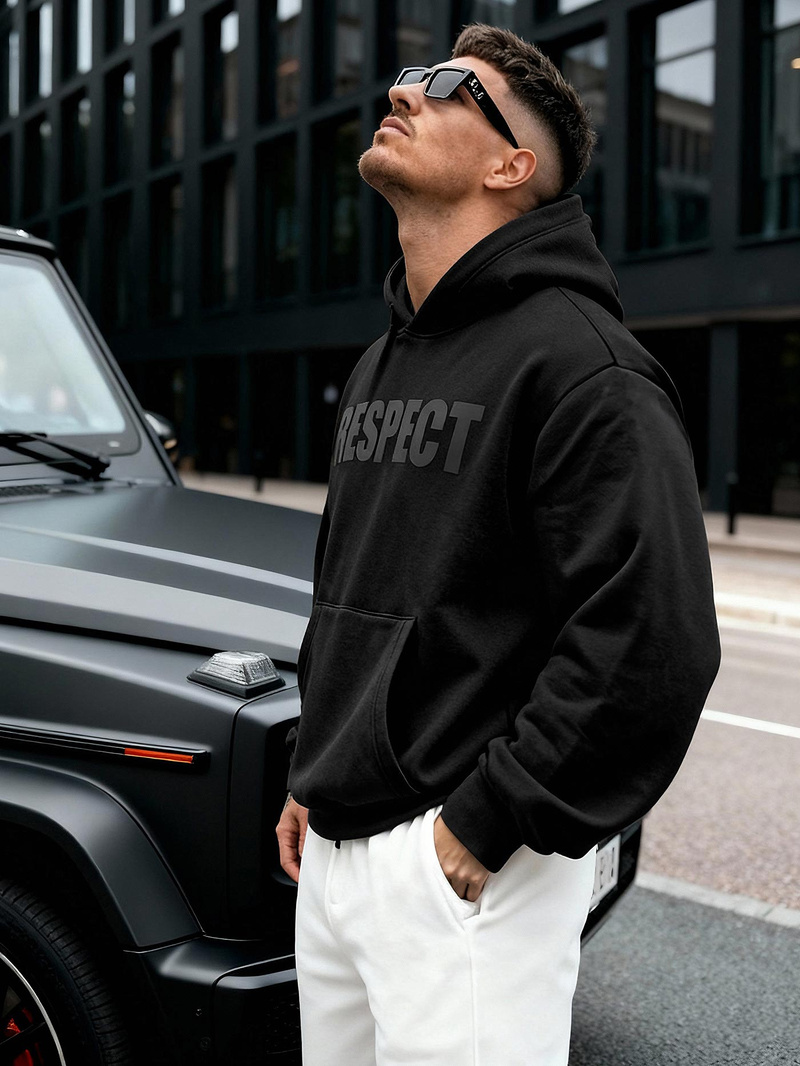 Мъжки суитшърт с качулка черен OZONEE JS/8B1968/3