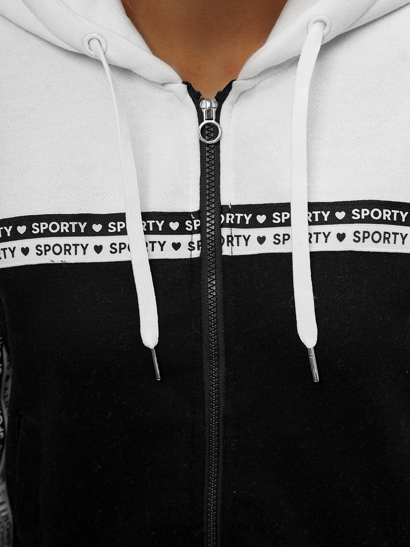 Дамски суитчър с качулка бяло-черна OZONEE JS/B26044Z