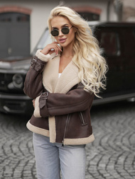 Дамско кожено яке шоколад OZONEE JS/61M8501/158Z