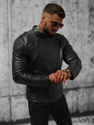 Мъжко кожено яке черно OZONEE O/8901