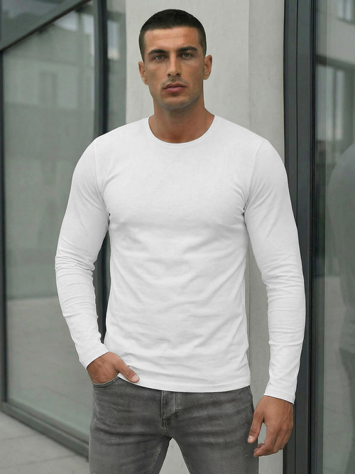 Мъжка блуза с дълъг ръкав бяла OZONEE JS/DB71/2