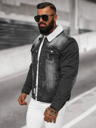 Мъжко джинсово яке шерпа черно OZONEE NB/MJ513N