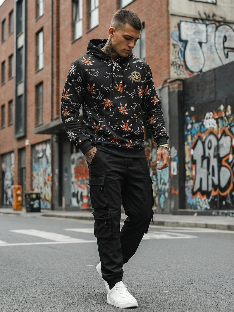 Мъжки суитшърт с качулка черен OZONEE O/B266Z