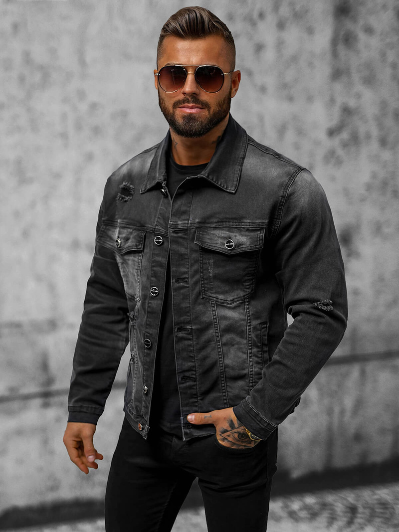 Мъжко джинсово яке черно OZONEE NB/MJ506NZ