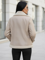 Дамско кожено яке бежова OZONEE JS/11Z8177Z