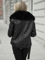 Дамско кожено яке черно OZONEE JS/61M8507/392AZ