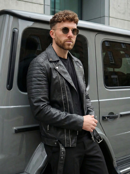 Мъжко кожено яке черно OZONEE JS/11Z8069