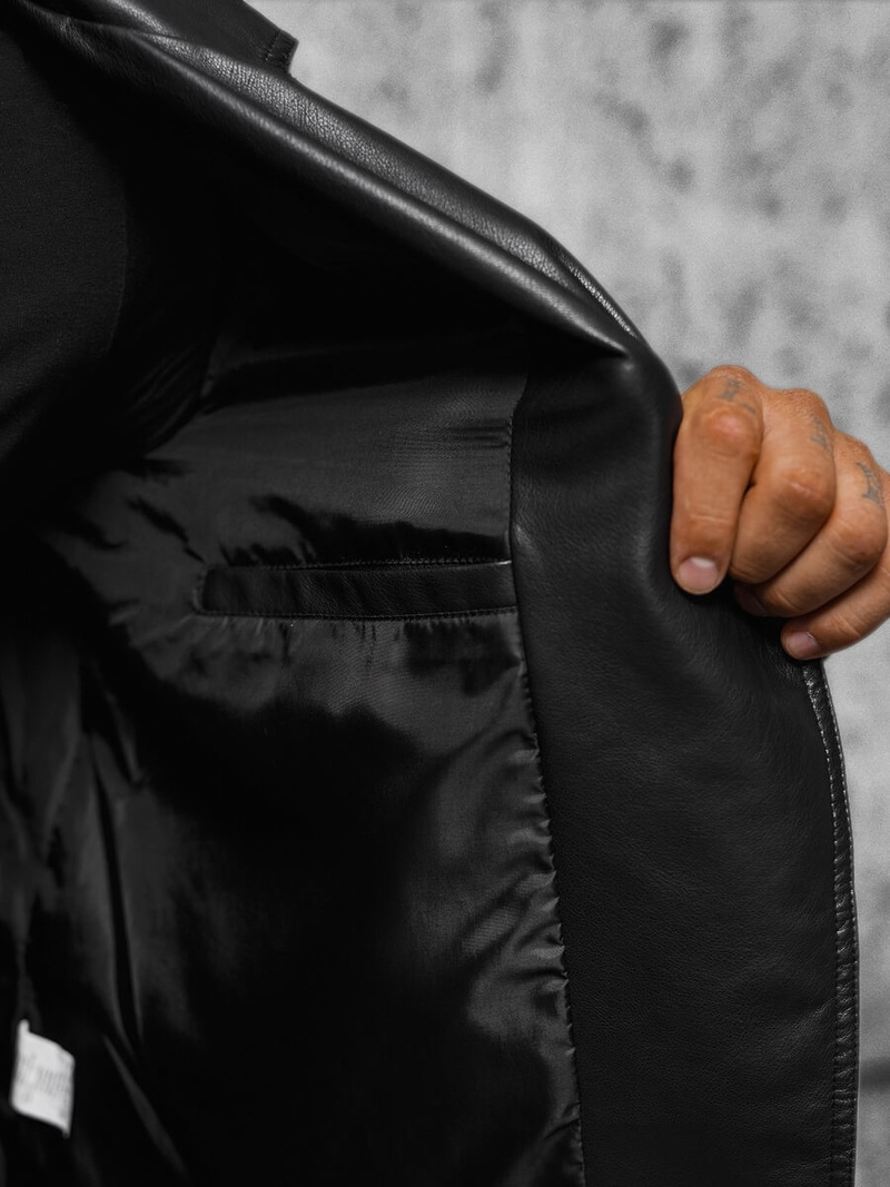 Мъжко кожено яке черно OZONEE JS/11Z8056