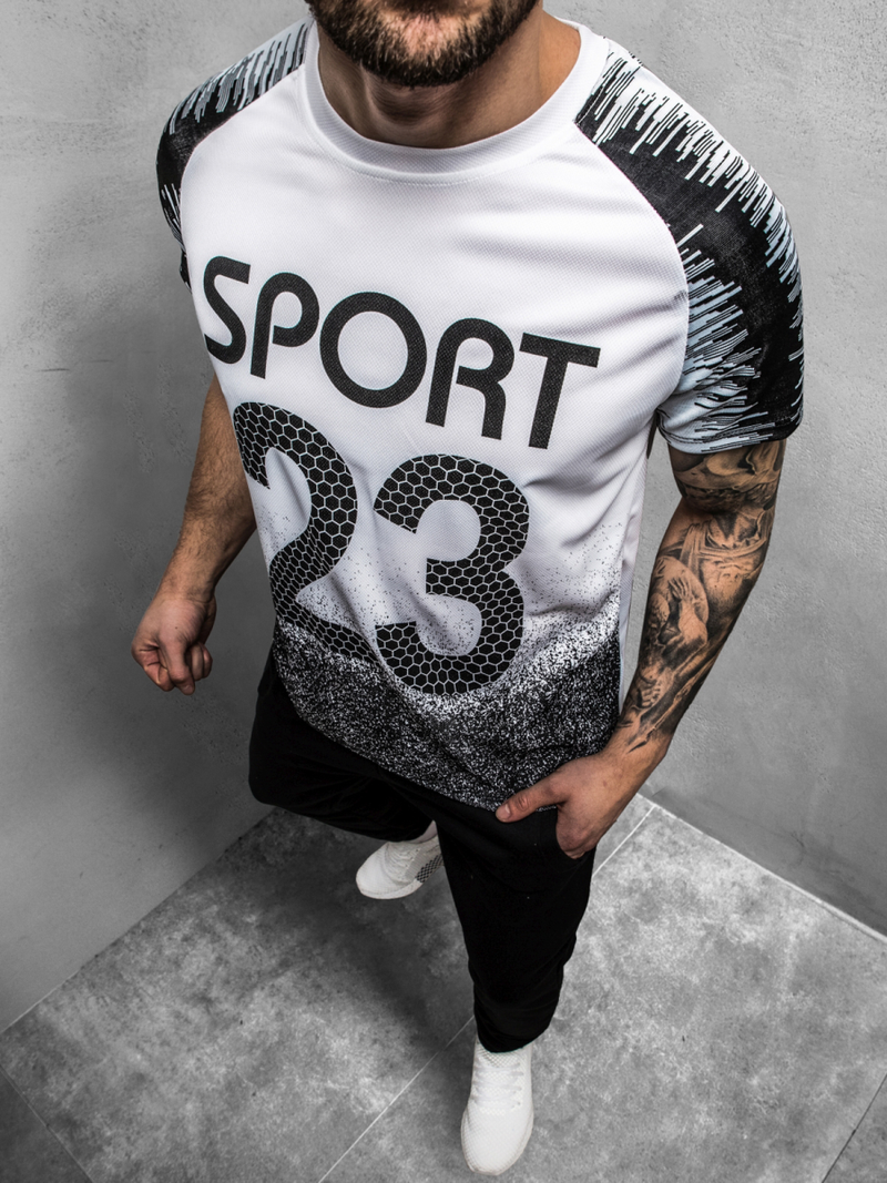 Мъжка тениска бяло-черна OZONEE JS/KS2068Z