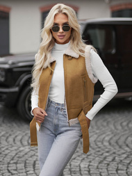 Дамски камел кожен елек OZONEE JS/11Z8238Z