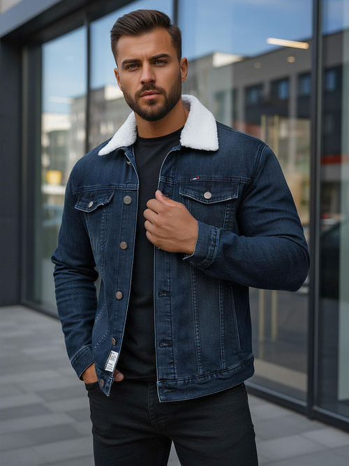 Мъжко джинсово яке шерпа тъмнсиня OZONEE NB/MJ517BSZ