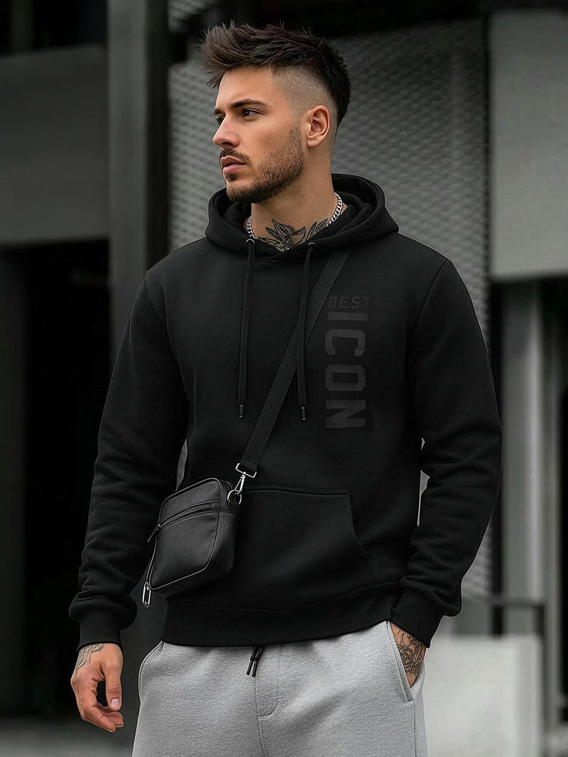 Мъжки суитшърт с качулка черен OZONEE JS/8B1973/3