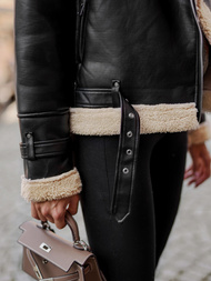 Дамско кожено яке черно-бежова OZONEE JS/11Z8177