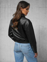 Дамско кожено яке черна OZONEE O/G116