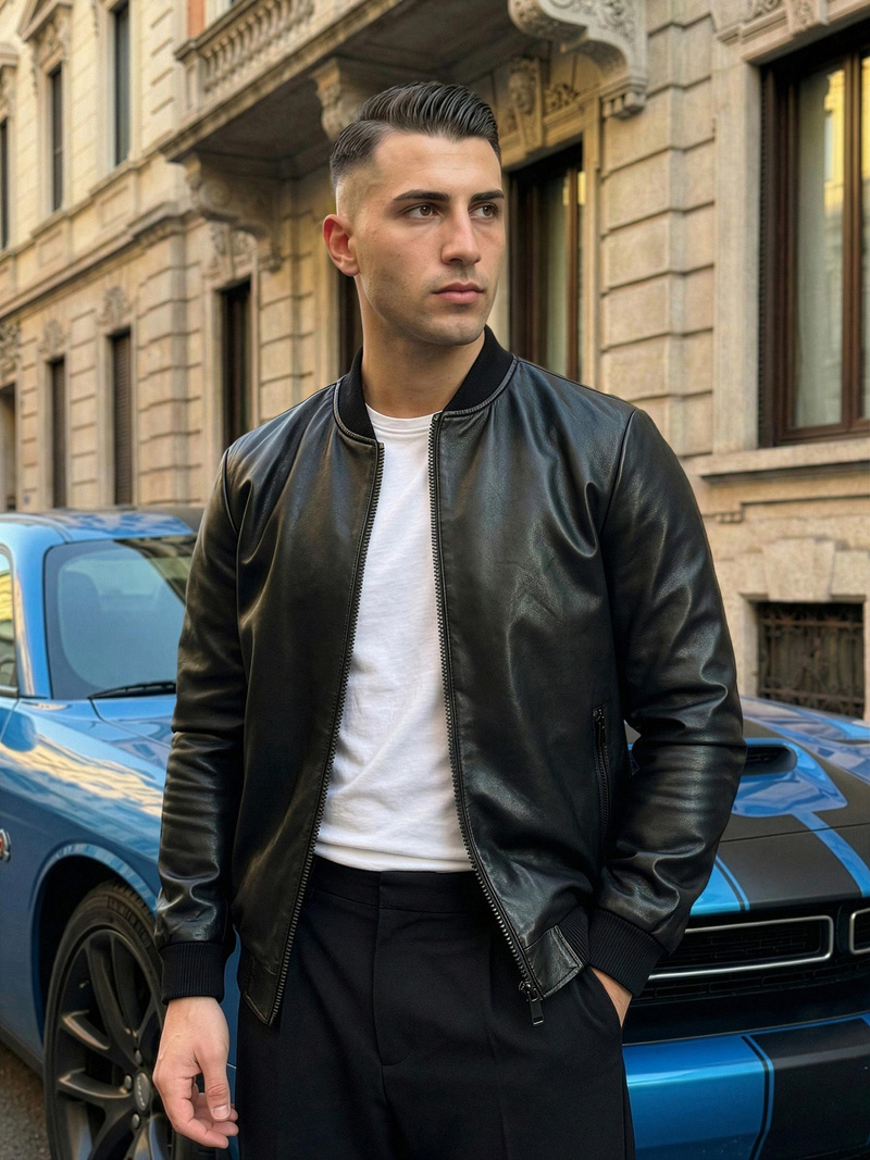 Мъжко кожено яке черно OZONEE JS/11Z8105Z